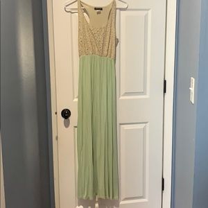 Green and tan lace maxi dress, small